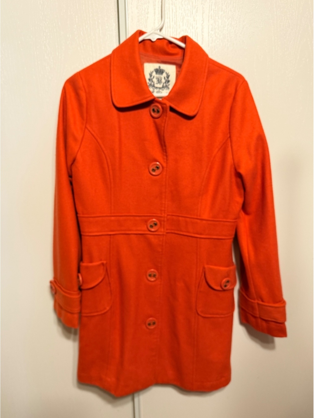 BB Dakota Womens M Red Orange Wool Blend Button Front Peacoat Jacket Coat